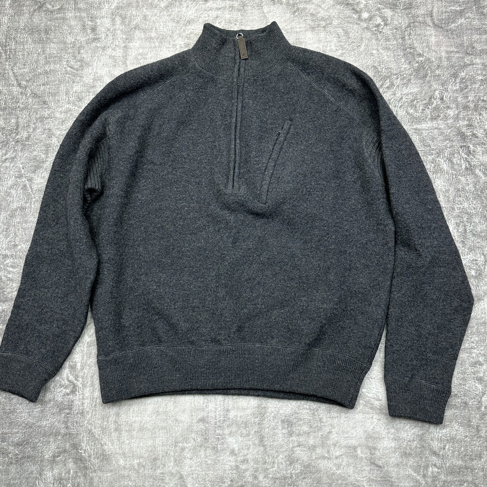 Simms Pullover Sweater Mens Large Gray Wool Half Zip Fishing Outdoor Pocket